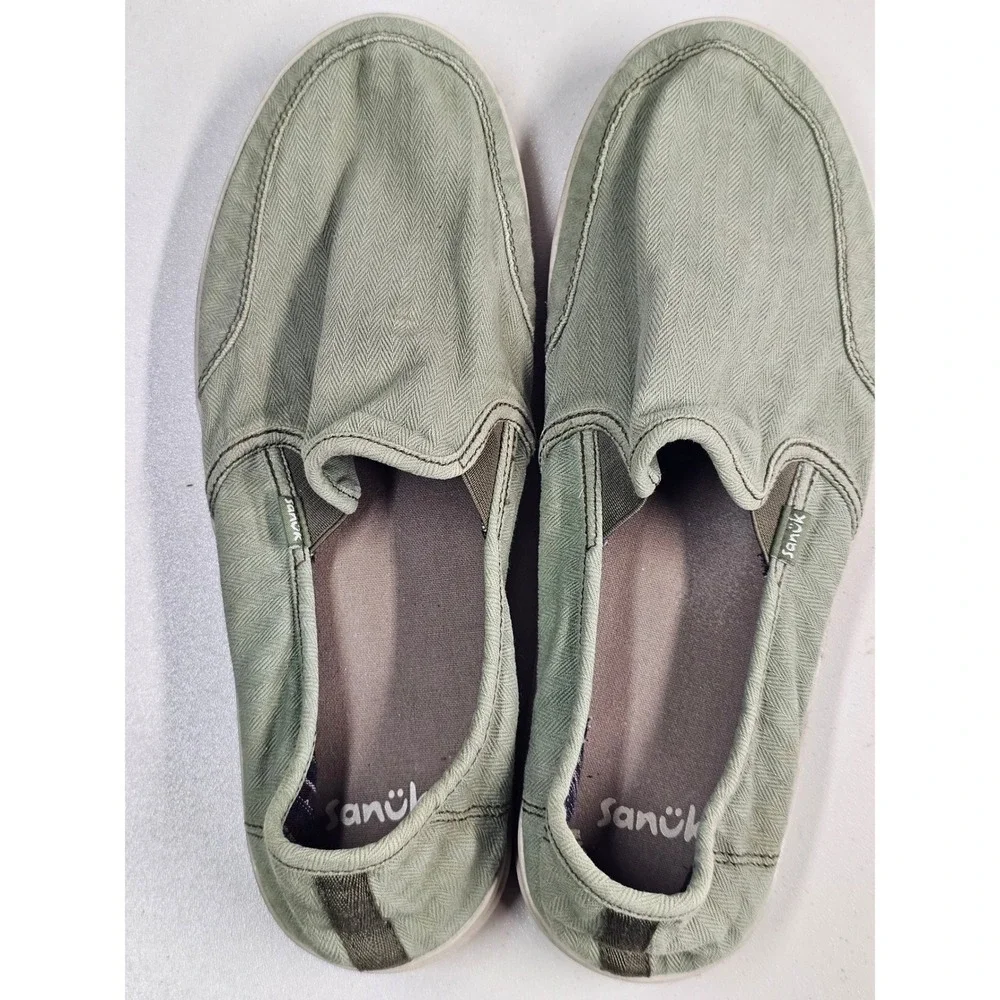 Sanuk Mens 13 Herringbone Slip On Loafers Sage Green Olive Shoes 1119334